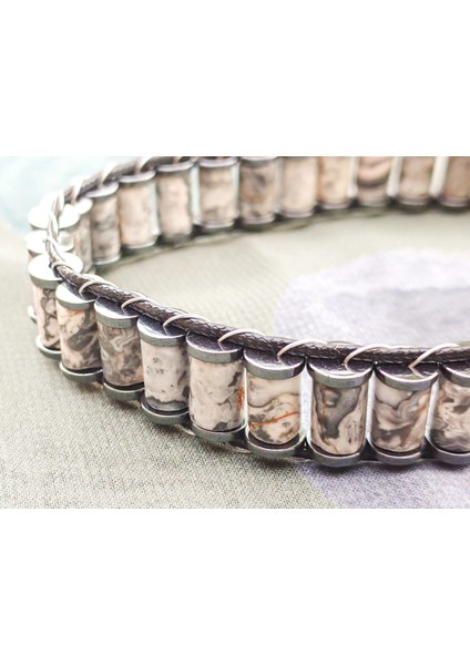 Gri Jespar Doğal Taş Örme Erkek Bilekliği