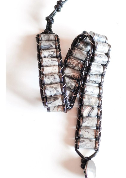 Gri Jespar Doğal Taş Örme Erkek Bilekliği fiyatları