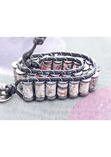 Gri Jespar Doğal Taş Örme Erkek Bilekliği fırsatları