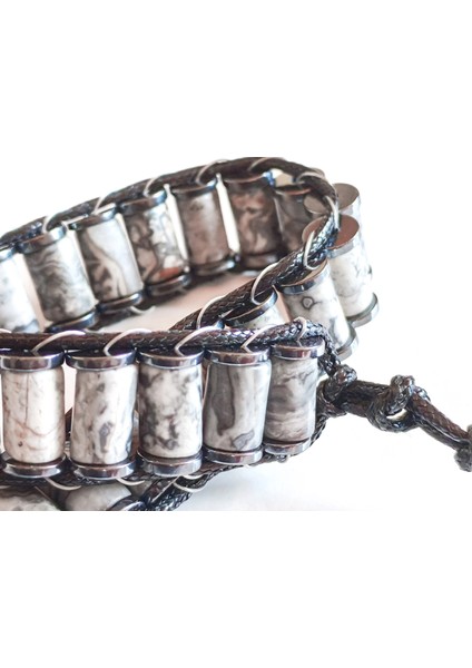 Gri Jespar Doğal Taş Örme Erkek Bilekliği indirimleri