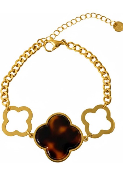 Premium Seri Marka Model Büyük Leoparlı Yonca Tasarım Kadın Çelik Bileklik Altın fiyatları