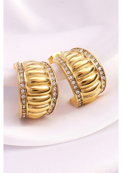 Premium Seri Ribbed Bombe Tasarım Kadın Çelik Küpe Altın fiyatları