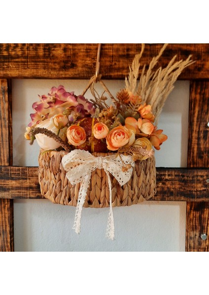 Lotus Hediye Hasır Ortancalı Beyaz Dantelli Kapı Süsü-Çelenk-Duvar Dekorasyon-Kış Bahçesi