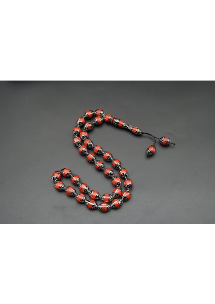 Siyah İnci Oltutaşı Beyzi Model Kırmızı Damla Oltu Taşı Tesbih ST000152