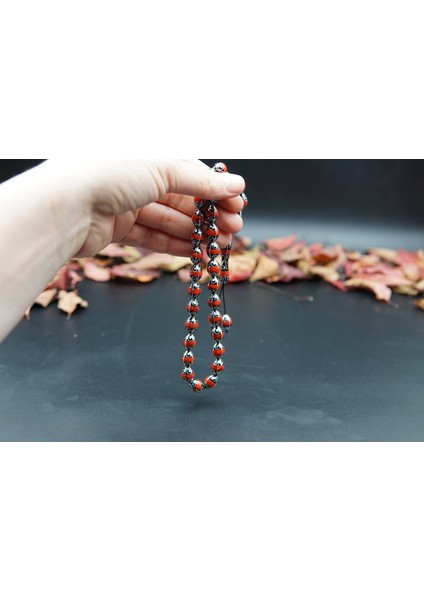 Siyah İnci Oltutaşı Beyzi Model Kırmızı Damla Oltu Taşı Tesbih ST000152 indirimleri