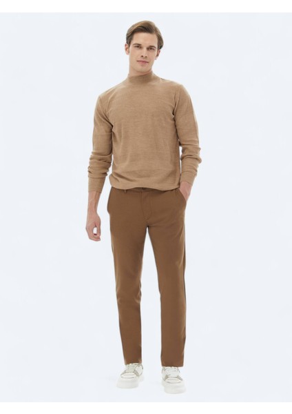 Kahverengi Dokuma Slim Fit Casual Pantolon