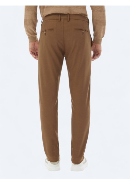 Kahverengi Dokuma Slim Fit Casual Pantolon