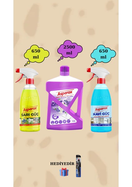 Menekşe&yasemin 2500 ml Yüzey Temizleyici Sarı Güç 650 ml Mavi Güç 650 ml Hediyeli