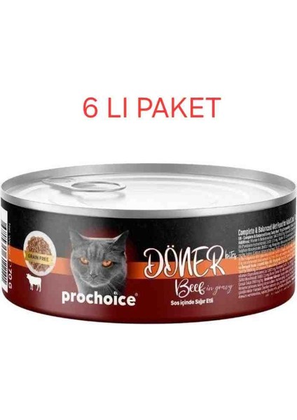 Prochoice Döner Bites Sos Içinde Sığır Etli Yetişkin Kedi Konservesi 70GR- 6 Lı Paket