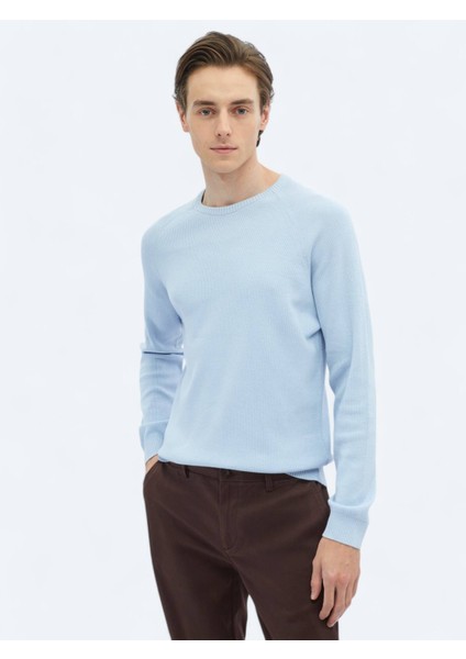 Mavi Bisiklet Yaka Desenli Triko Kazak