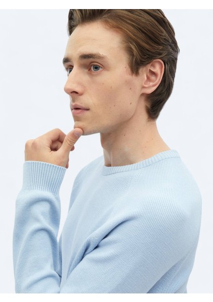 Mavi Bisiklet Yaka Desenli Triko Kazak