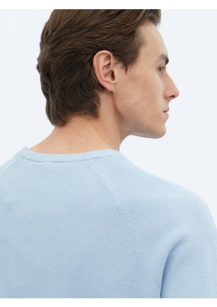 Mavi Bisiklet Yaka Desenli Triko Kazak