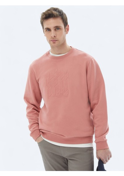 Pembe Bisiklet Yaka Baskılı Sweatshırt