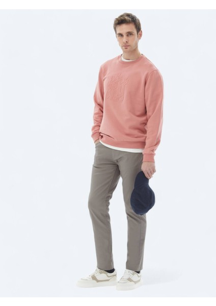 Pembe Bisiklet Yaka Baskılı Sweatshırt