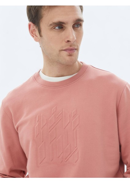 Pembe Bisiklet Yaka Baskılı Sweatshırt