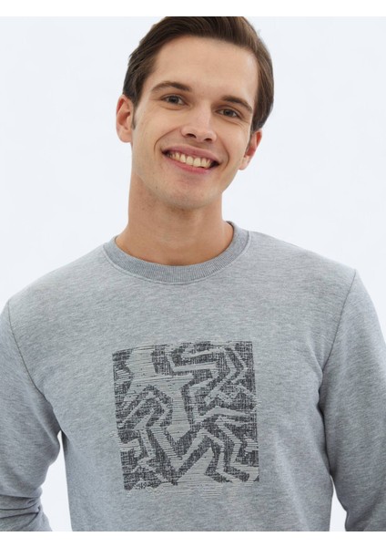 Antrasit Bisiklet Yaka Baskılı Sweatshırt