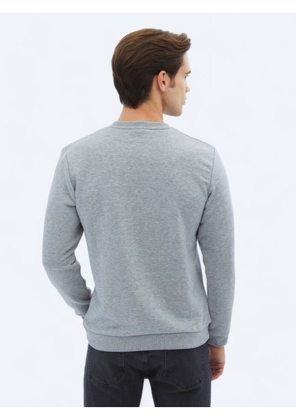 Antrasit Bisiklet Yaka Baskılı Sweatshırt