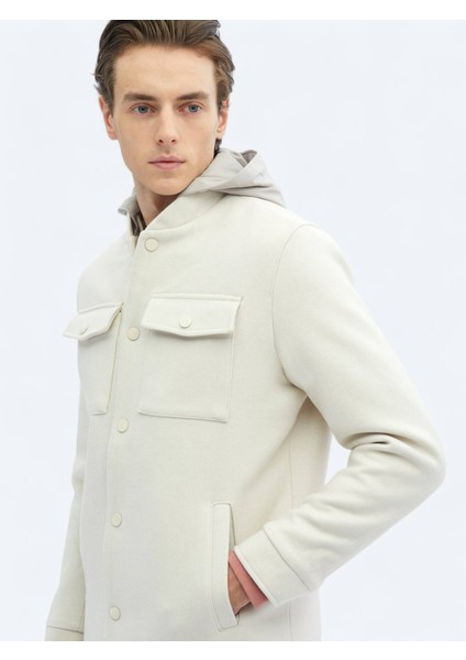 Açık Bej Regular Fit Kapüşonlu Casual Dokuma Mont