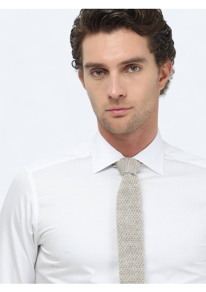 Beyaz Düz Slim Fit Dokuma Klasik %100 Pamuk Gömlek