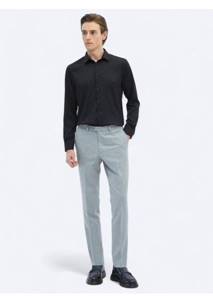 Siyah Düz Regular Fit Dokuma Casual Gömlek