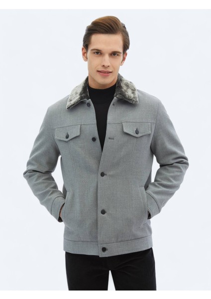 Gri Regular Fit Casual Dokuma Mont