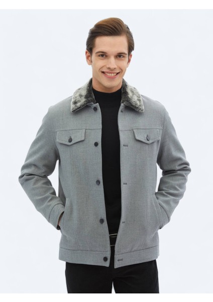 Gri Regular Fit Casual Dokuma Mont