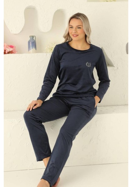 Kadife Kadın Pijama Takımı - Ithal Kadife Lacivert Nakışlı Cepli 2598UK fırsatları