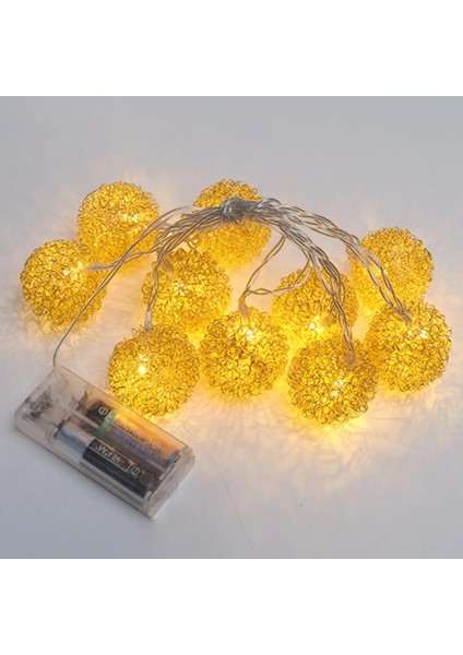 Yılbaşı Metal Top LED Işık Zinciri – Sıcak Beyaz 165 cm | Dekoratif Noel Süsü