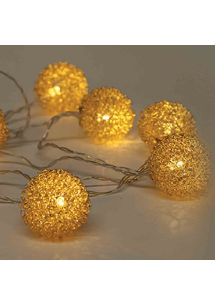 Yılbaşı Metal Top LED Işık Zinciri – Sıcak Beyaz 165 cm | Dekoratif Noel Süsü modelleri