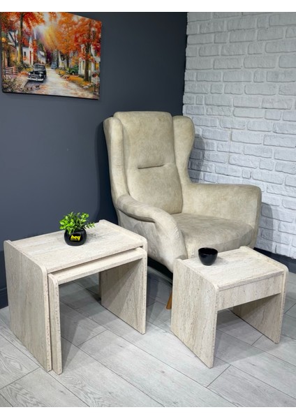 Lara Zigon Sehpa 3'lü Zigon Sehpa Yan Sehpa Traverten fırsatları