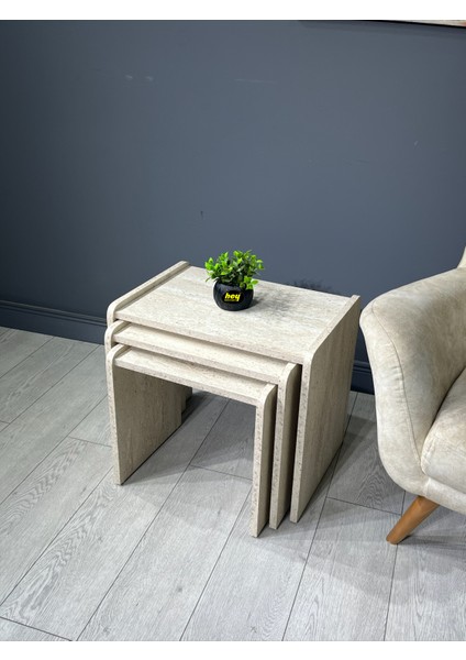 Lara Zigon Sehpa 3'lü Zigon Sehpa Yan Sehpa Traverten indirimleri