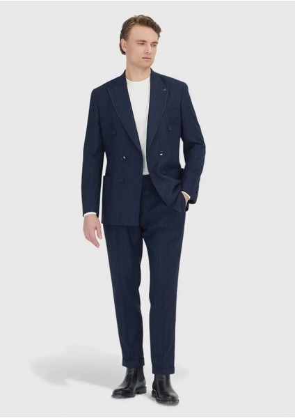 Lacivert Çizgili Shirt Shoulder Slim Fit Yün Karışımlı Ceket fiyatları