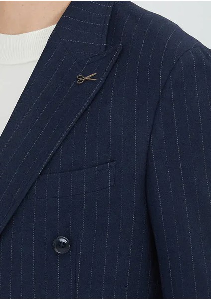 Lacivert Çizgili Shirt Shoulder Slim Fit Yün Karışımlı Ceket fırsatları