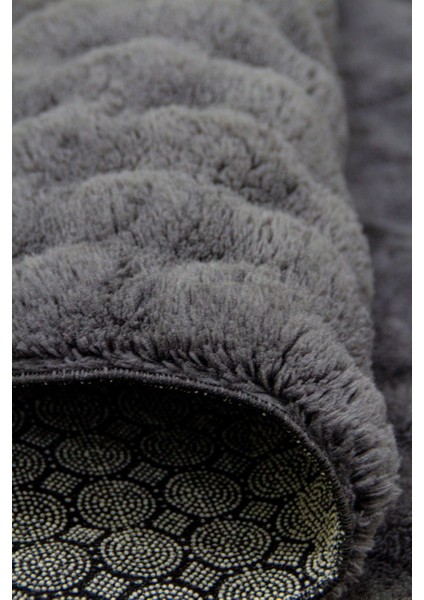 Peluş Kabartma Kaymaz Taban Dot Makinede Yıkanabilir Salon Koridor Mutfak Çocuk Halısı Antrasit fırsatları