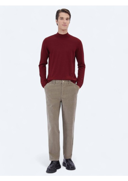 Kırmızı Yarım Balıkçı Yaka Düz Örgü Yün Karışımlı Triko Kazak