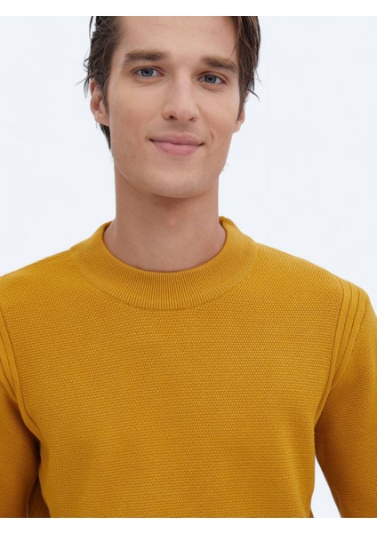 Sarı Yarım Balıkçı Yaka Desenli Triko Kazak