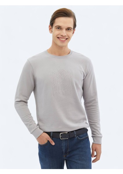 Lila Bisiklet Yaka Baskılı Sweatshırt