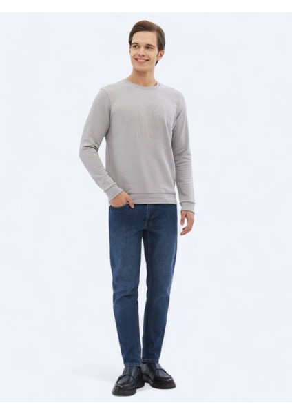 Lila Bisiklet Yaka Baskılı Sweatshırt