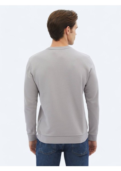 Lila Bisiklet Yaka Baskılı Sweatshırt