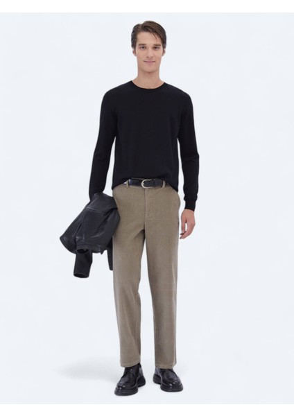 Siyah Bisiklet Yaka Düz Örgü Triko Kazak