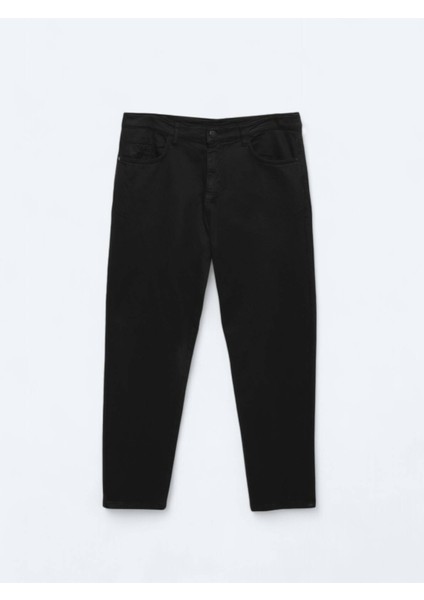 Siyah Dokuma Carrot Fit Casual Pamuk Karışımlı Pantolon