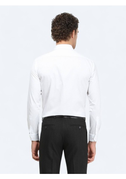 Beyaz Düz Slim Fit Dokuma Klasik %100 Pamuk Gömlek