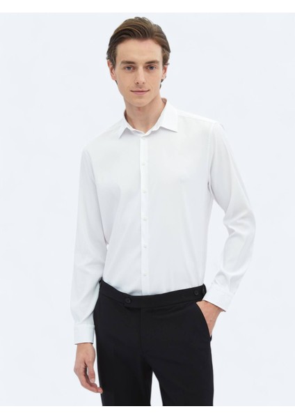 Beyaz Düz Regular Fit Dokuma Casual Gömlek