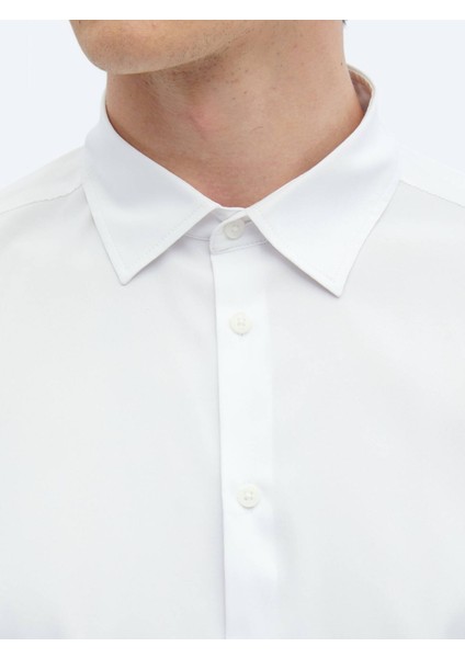 Beyaz Düz Regular Fit Dokuma Casual Gömlek
