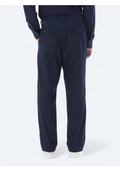 Lacivert Dokuma Loose Fit Casual Pantolon