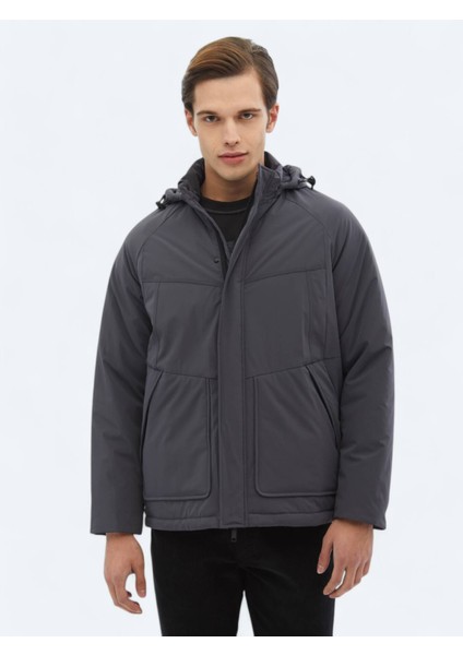 Gri Regular Fit Casual Dokuma Mont