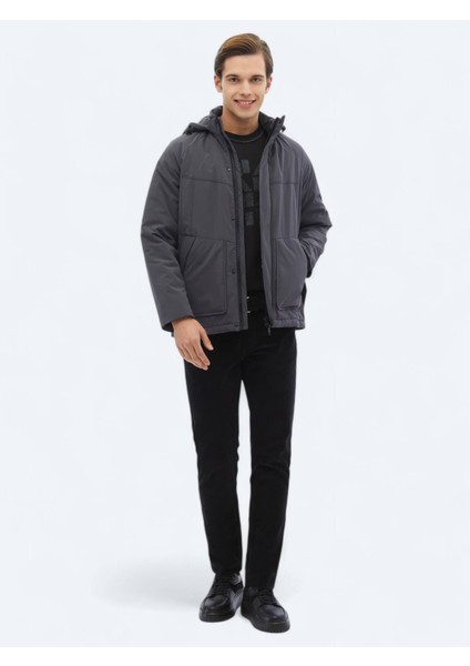 Gri Regular Fit Casual Dokuma Mont