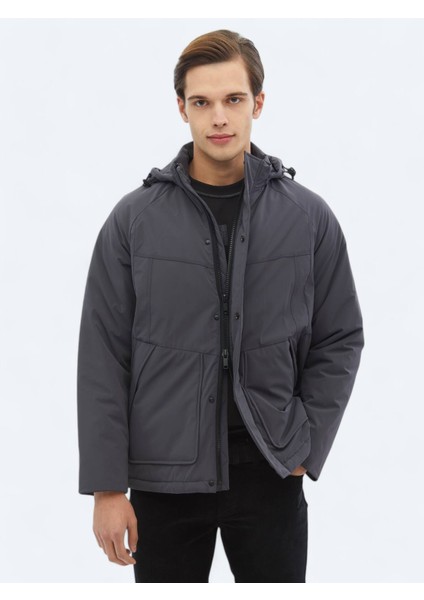 Gri Regular Fit Casual Dokuma Mont