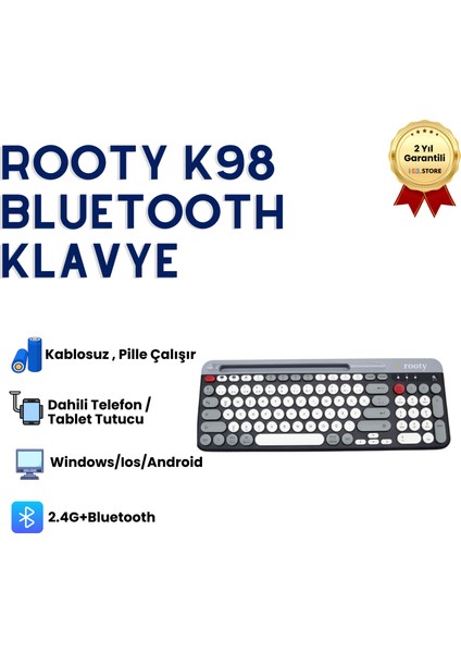 Rooty Bluetooth Klavye Mouse Set Çoklu Cihaz Bağlantılı Ev - Ofis Kullanımı İçin Ergonomik Tasarım
