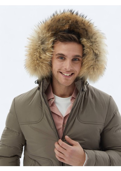 Vizon Regular Fit Kapüşonlu Casual Dokuma Mont